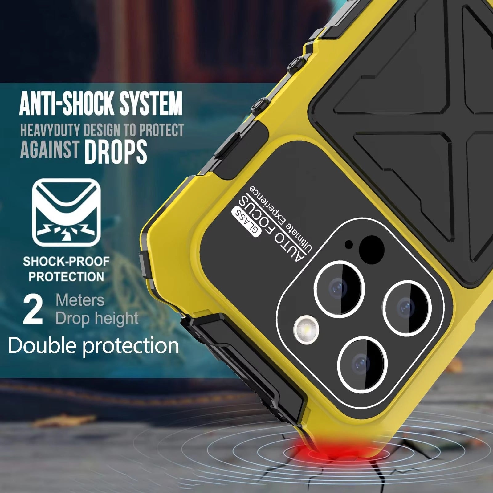 Luxury iPhone Case — Shockproof Metal Bumper Protective Cover with Anti-Fall Silicone Bracket & Rugged Design