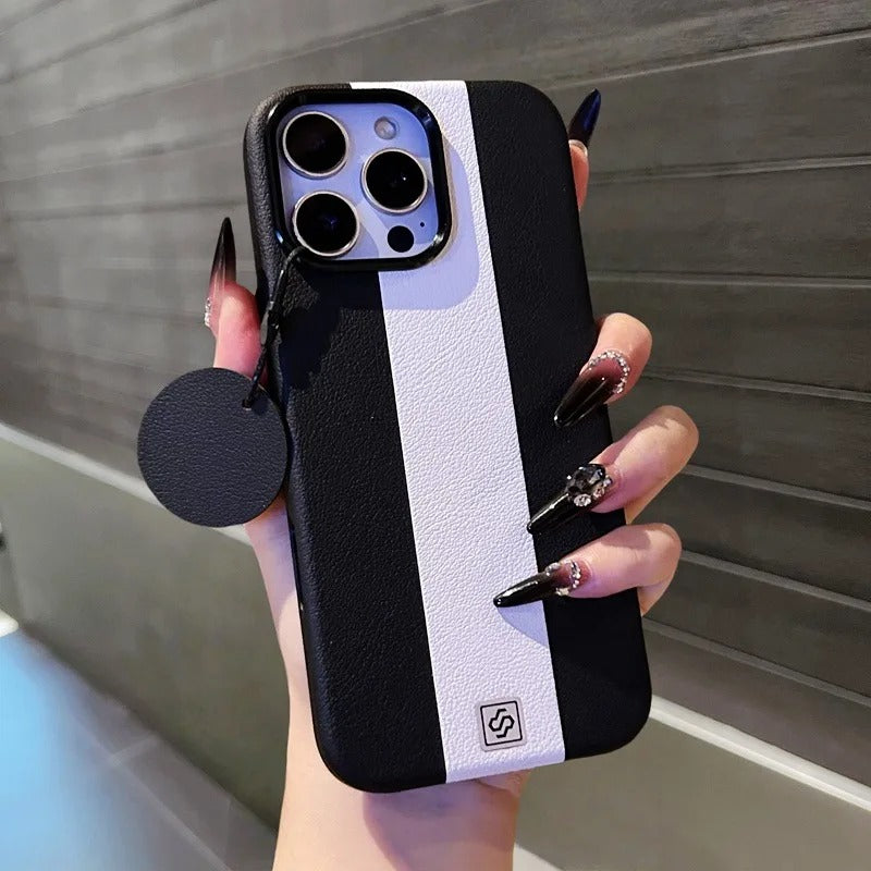 Luxury iPhone Case — Splicing Leather MagSafe Magnetic Cover with Shockproof Hard Design, Kickstand Holder and Matte Anti-Fingerprint Finish