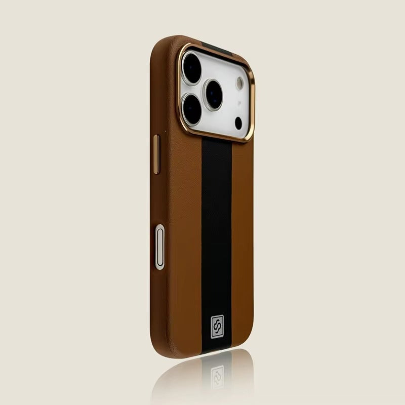 Luxury iPhone Case — Splicing Leather MagSafe Magnetic Cover with Shockproof Hard Design, Kickstand Holder and Matte Anti-Fingerprint Finish