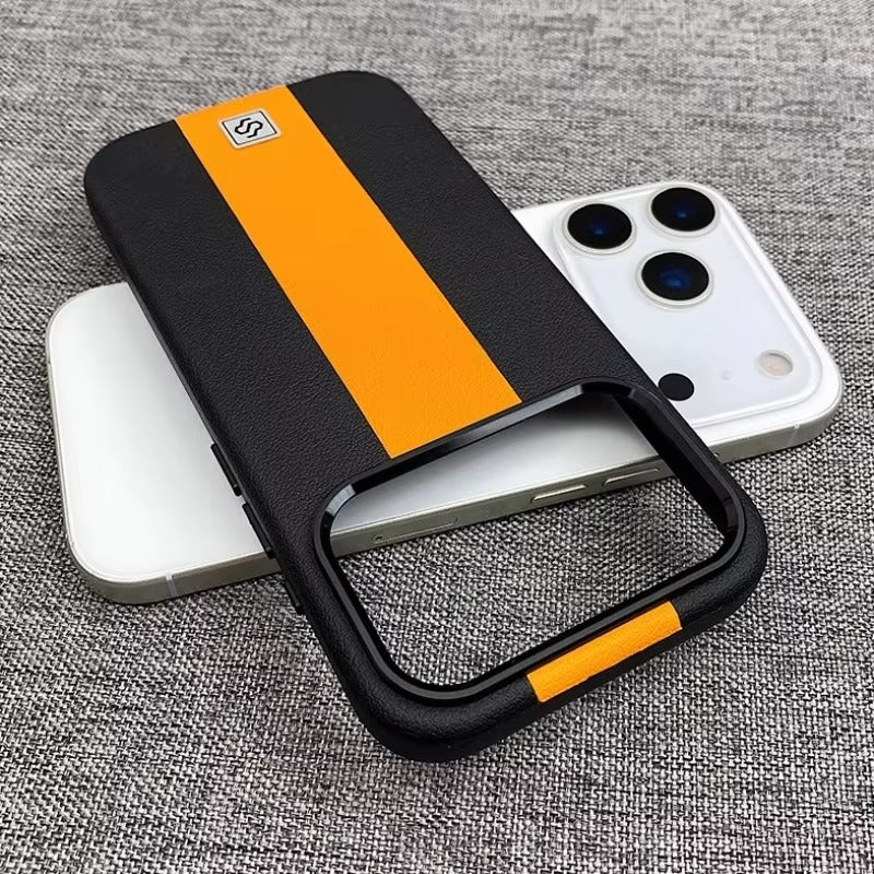 Luxury iPhone Case — Splicing Leather MagSafe Magnetic Cover with Shockproof Hard Design, Kickstand Holder and Matte Anti-Fingerprint Finish