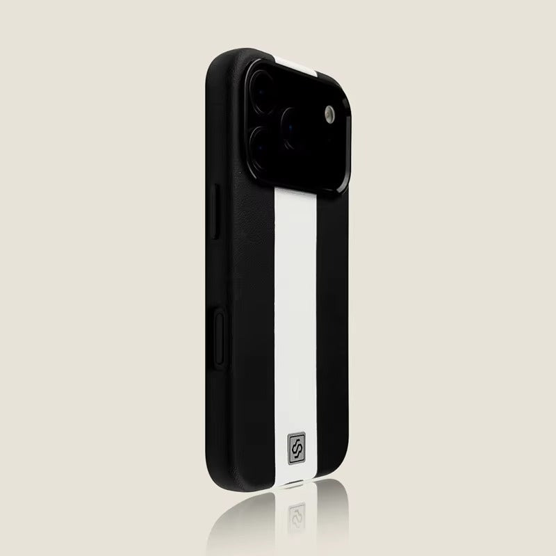 Luxury iPhone Case — Splicing Leather MagSafe Magnetic Cover with Shockproof Hard Design, Kickstand Holder and Matte Anti-Fingerprint Finish
