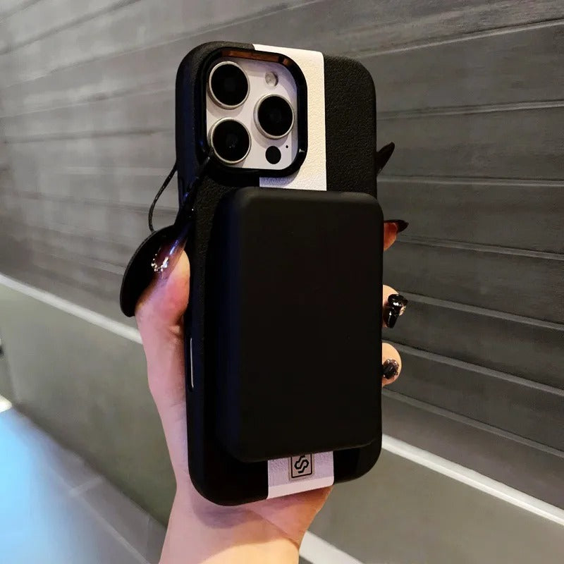 Luxury iPhone Case — Splicing Leather MagSafe Magnetic Cover with Shockproof Hard Design, Kickstand Holder and Matte Anti-Fingerprint Finish