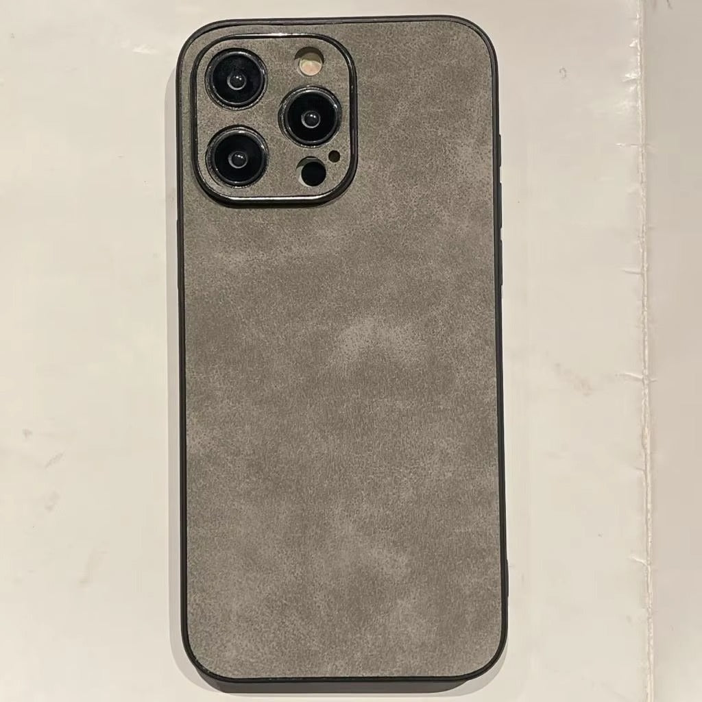 Luxury iPhone Case — Suede Leather Electroplated Ultra-Thin Cover with Soft Silicone Edges, Shockproof Non-Slip Design and Camera Lens Protection