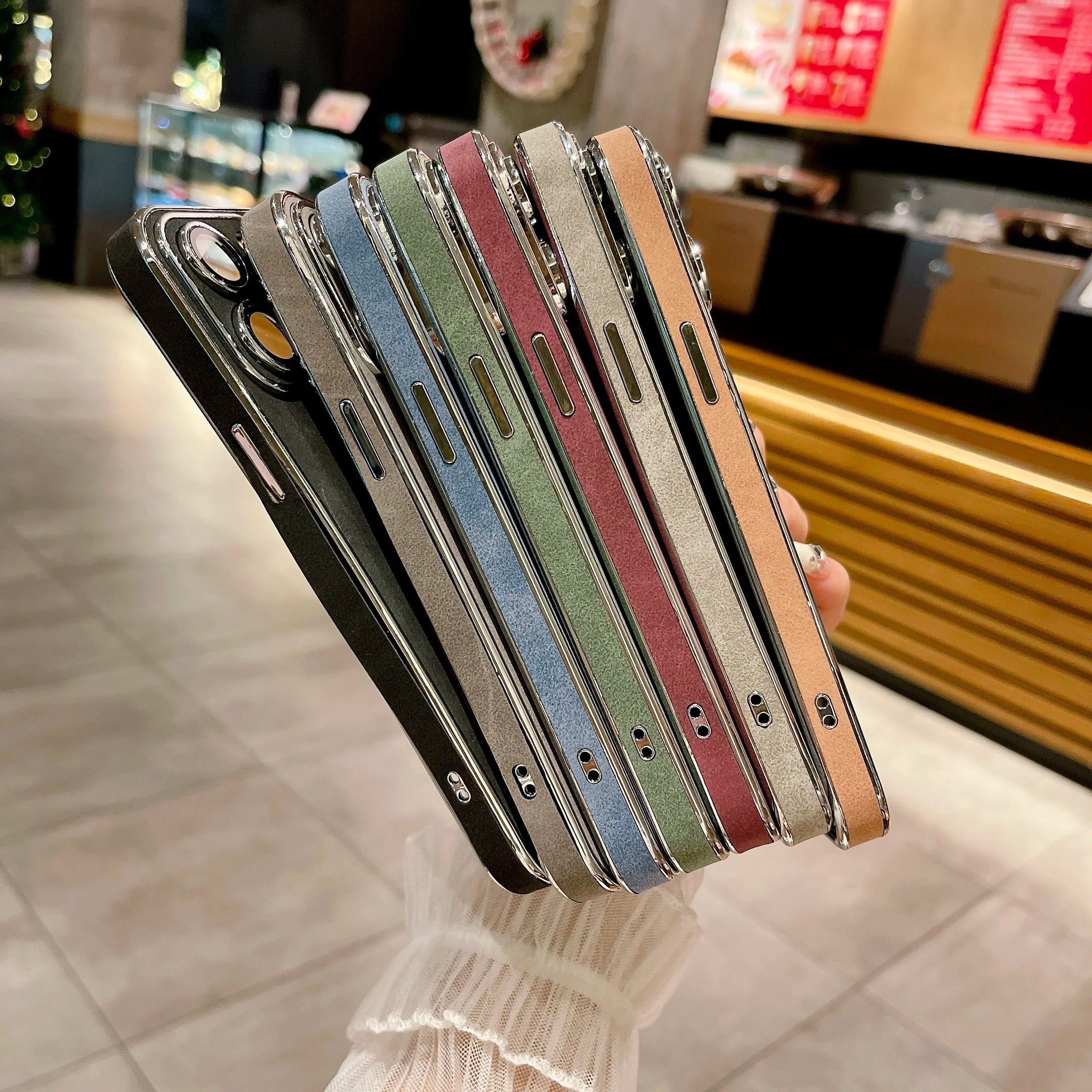 Luxury iPhone Case — Suede Leather Electroplated Ultra-Thin Cover with Soft Silicone Edges, Shockproof Non-Slip Design and Camera Lens Protection