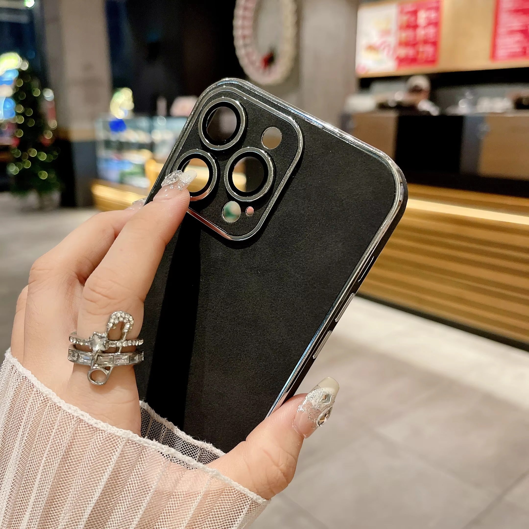 Luxury iPhone Case — Suede Leather Electroplated Ultra-Thin Cover with Soft Silicone Edges, Shockproof Non-Slip Design and Camera Lens Protection
