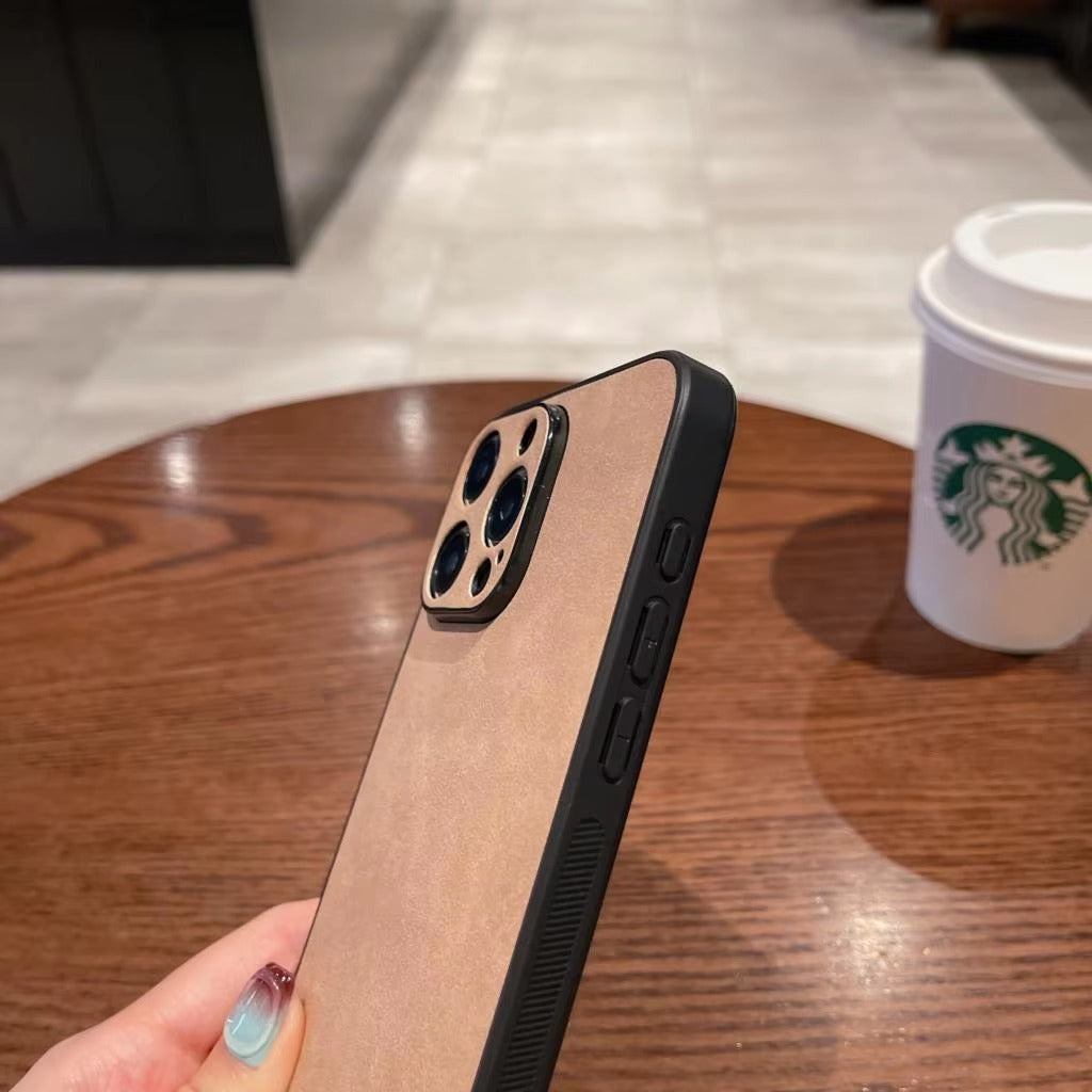Luxury iPhone Case — Suede Leather Electroplated Ultra-Thin Cover with Soft Silicone Edges, Shockproof Non-Slip Design and Camera Lens Protection