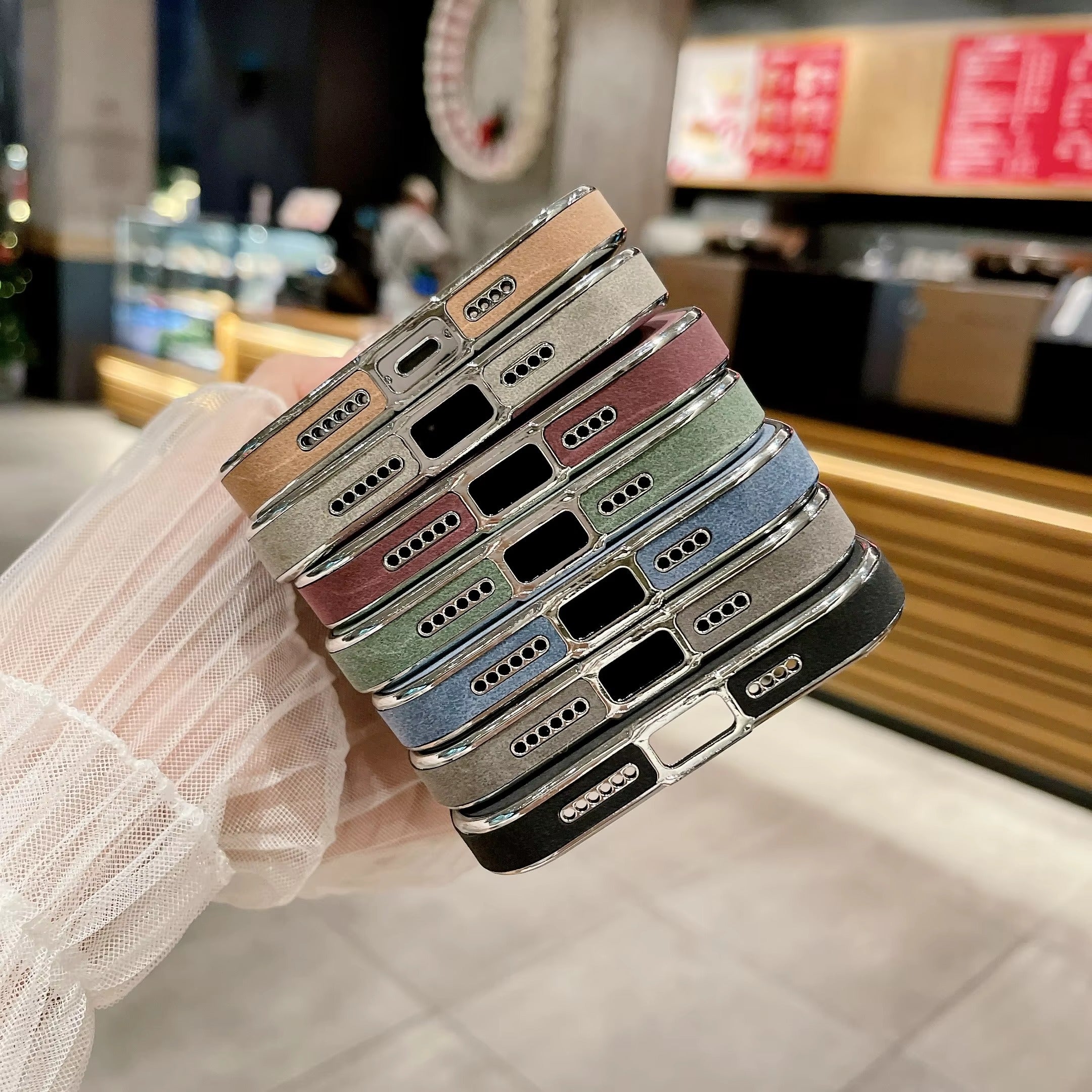 Luxury iPhone Case — Suede Leather Electroplated Ultra-Thin Cover with Soft Silicone Edges, Shockproof Non-Slip Design and Camera Lens Protection