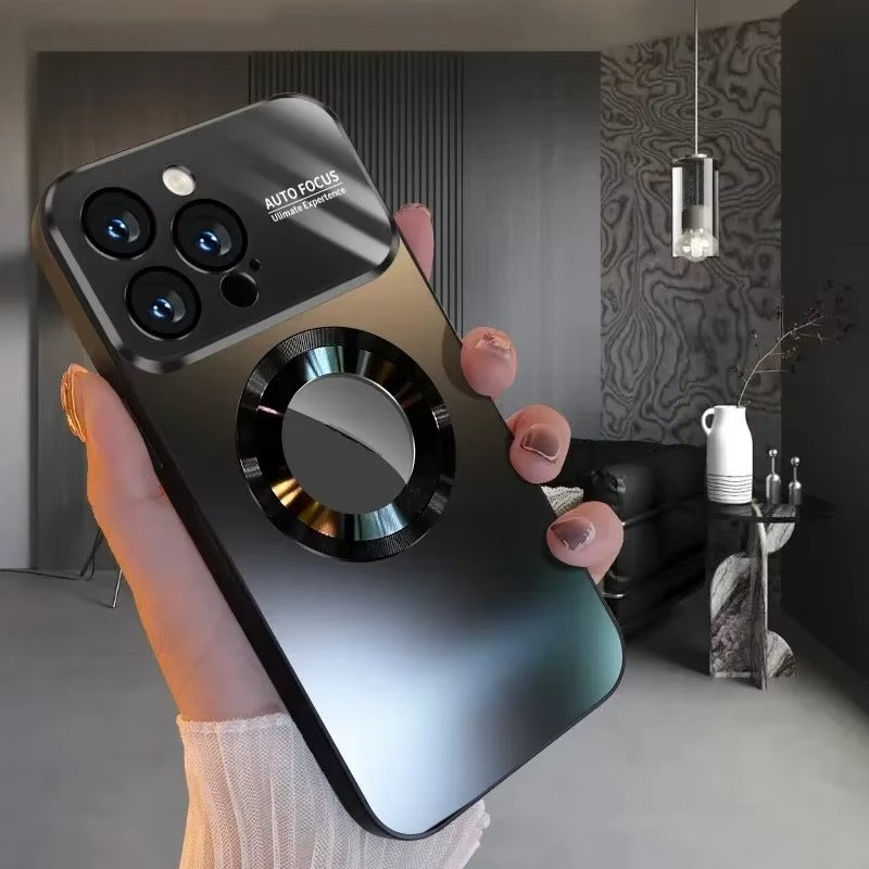Luxury iPhone Case — Titanium-Metallic Matte MagSafe Cover with Lens Camera Protection, Shockproof PC and Silicone Design and Exposed Logo Style