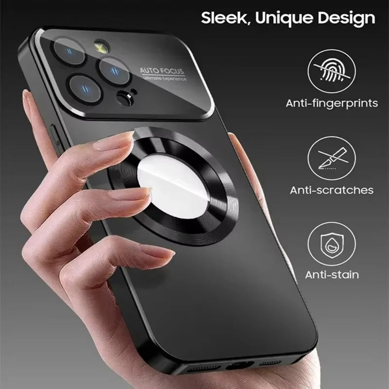 Luxury iPhone Case — Titanium-Metallic Matte MagSafe Cover with Lens Camera Protection, Shockproof PC and Silicone Design and Exposed Logo Style