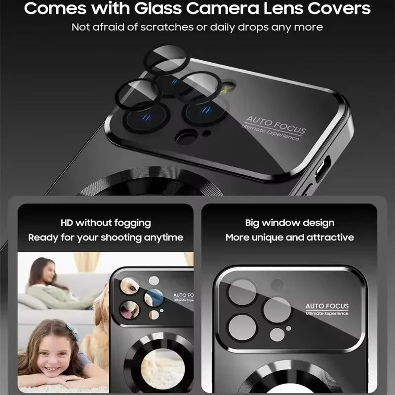 Luxury iPhone Case — Titanium-Metallic Matte MagSafe Cover with Lens Camera Protection, Shockproof PC and Silicone Design and Exposed Logo Style