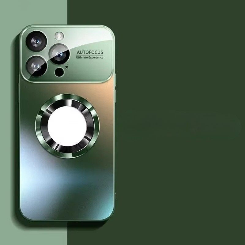 Luxury iPhone Case — Titanium-Metallic Matte MagSafe Cover with Lens Camera Protection, Shockproof PC and Silicone Design and Exposed Logo Style