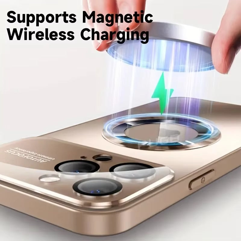 Luxury iPhone Case — Titanium-Metallic Matte MagSafe Cover with Lens Camera Protection, Shockproof PC and Silicone Design and Exposed Logo Style