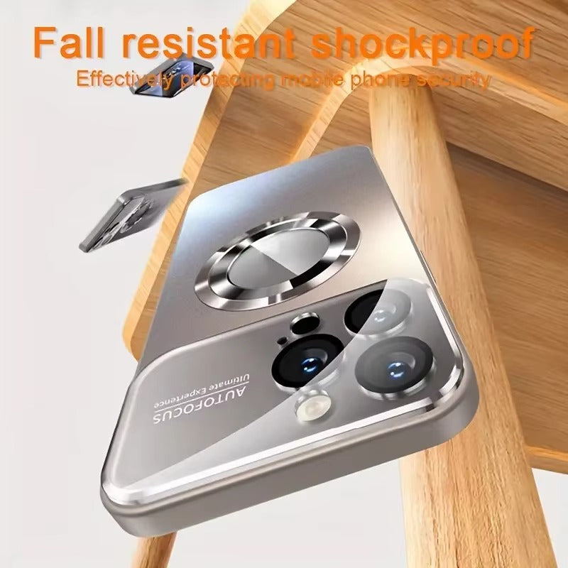 Luxury iPhone Case — Titanium-Metallic Matte MagSafe Cover with Lens Camera Protection, Shockproof PC and Silicone Design and Exposed Logo Style