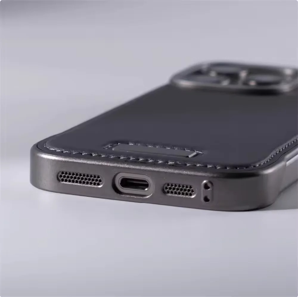 Luxury iPhone Case — Ultra-Thin Borderless PU Leather Cover with Metal Lens Frame, Magnetic Slim Shockproof Design & Non-Slip Matte Finish