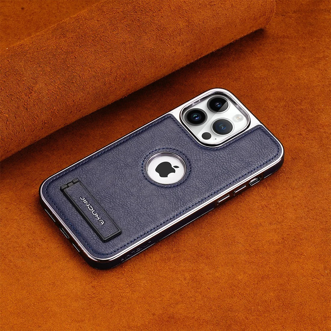 Luxury iPhone Case — Ultra-Thin PU Leather Cover with Invisible Fold Kickstand, Electroplated Bezel, Anti-Fingerprint Anti-Scratch Dustproof Non-Slip Design