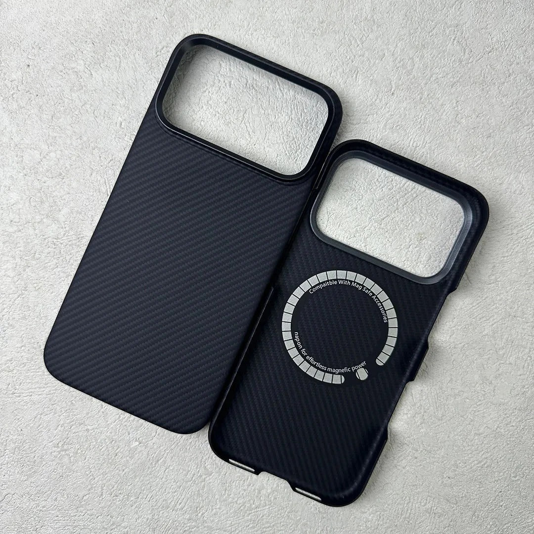 Luxury iPhone Case — Ultra-Thin Real Kevlar Aramid Carbon Fiber MagSafe Cover with 1500D/600D Lightweight Protection and Scratch-Resistant Design