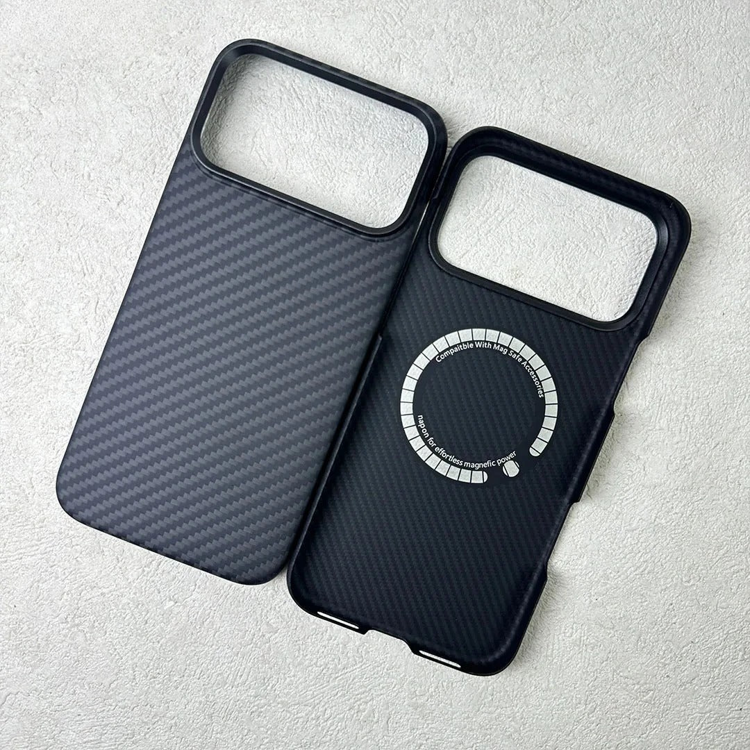 Luxury iPhone Case — Ultra-Thin Real Kevlar Aramid Carbon Fiber MagSafe Cover with 1500D/600D Lightweight Protection and Scratch-Resistant Design
