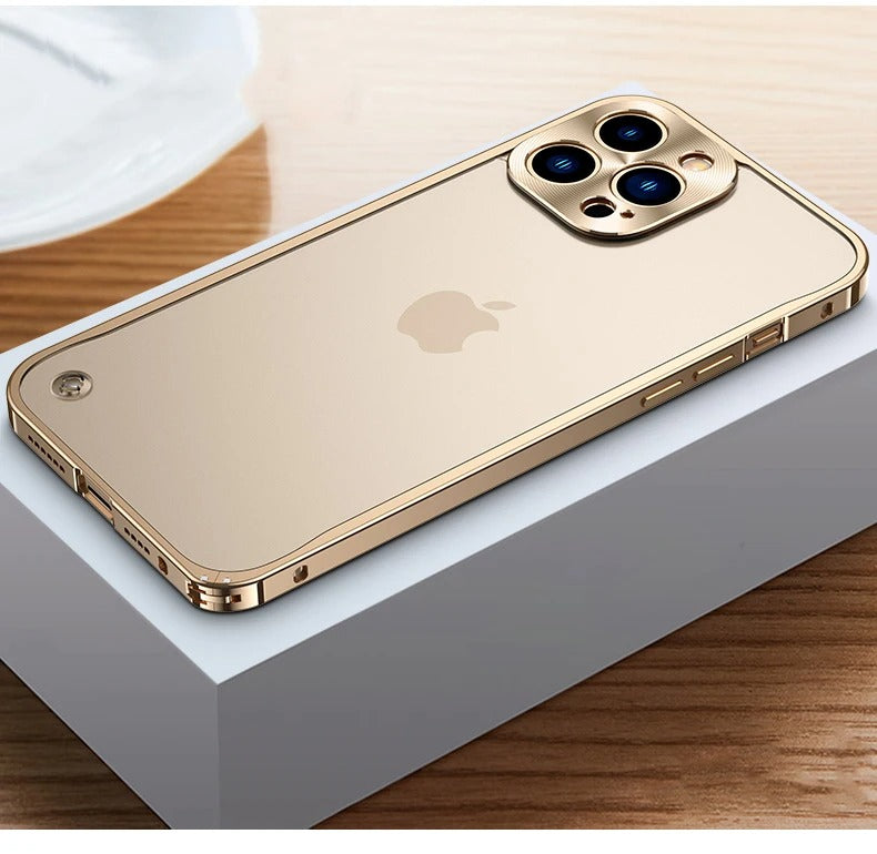 Luxury iPhone Case — Ultra-Thin, Shockproof, Non-Slip, Dirt-Resistant Matte Transparent Cover with Aluminum Metal Bumper, PC Acrylic Back and Camera Lens Protector