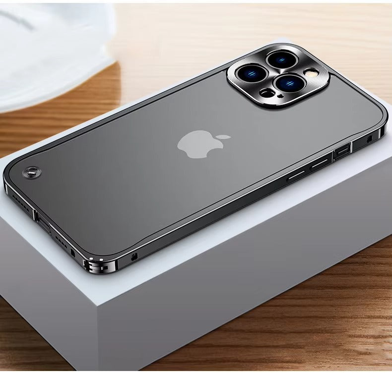 Luxury iPhone Case — Ultra-Thin, Shockproof, Non-Slip, Dirt-Resistant Matte Transparent Cover with Aluminum Metal Bumper, PC Acrylic Back and Camera Lens Protector