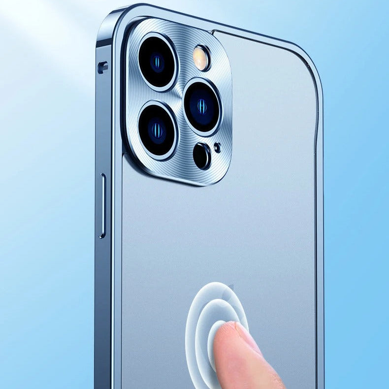Luxury iPhone Case — Ultra-Thin, Shockproof, Non-Slip, Dirt-Resistant Matte Transparent Cover with Aluminum Metal Bumper, PC Acrylic Back and Camera Lens Protector