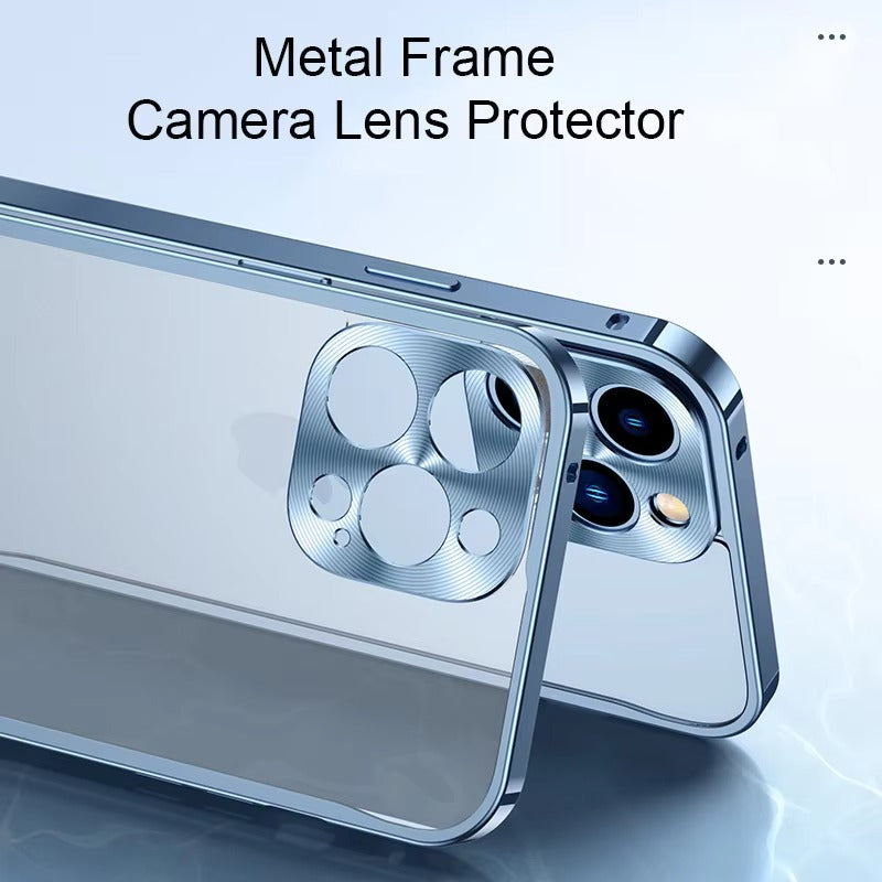Luxury iPhone Case — Ultra-Thin, Shockproof, Non-Slip, Dirt-Resistant Matte Transparent Cover with Aluminum Metal Bumper, PC Acrylic Back and Camera Lens Protector