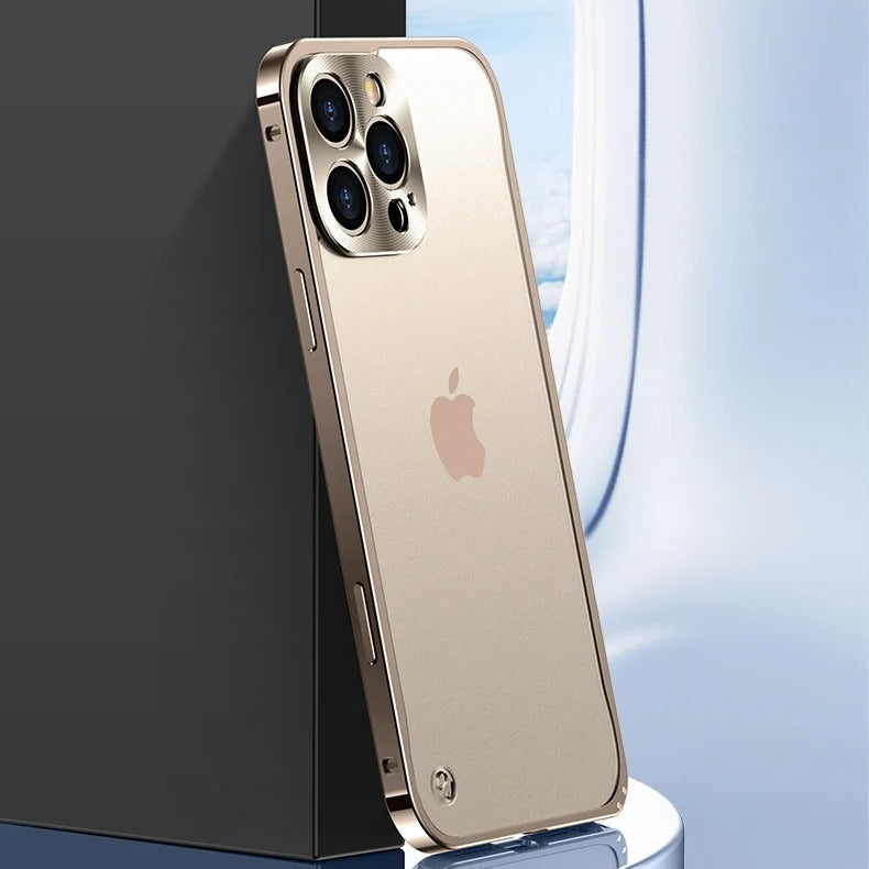 Luxury iPhone Case — Ultra-Thin, Shockproof, Non-Slip, Dirt-Resistant Matte Transparent Cover with Aluminum Metal Bumper, PC Acrylic Back and Camera Lens Protector