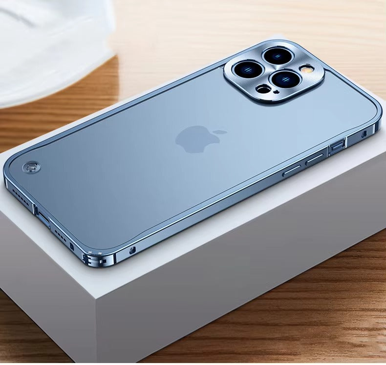 Luxury iPhone Case — Ultra-Thin, Shockproof, Non-Slip, Dirt-Resistant Matte Transparent Cover with Aluminum Metal Bumper, PC Acrylic Back and Camera Lens Protector
