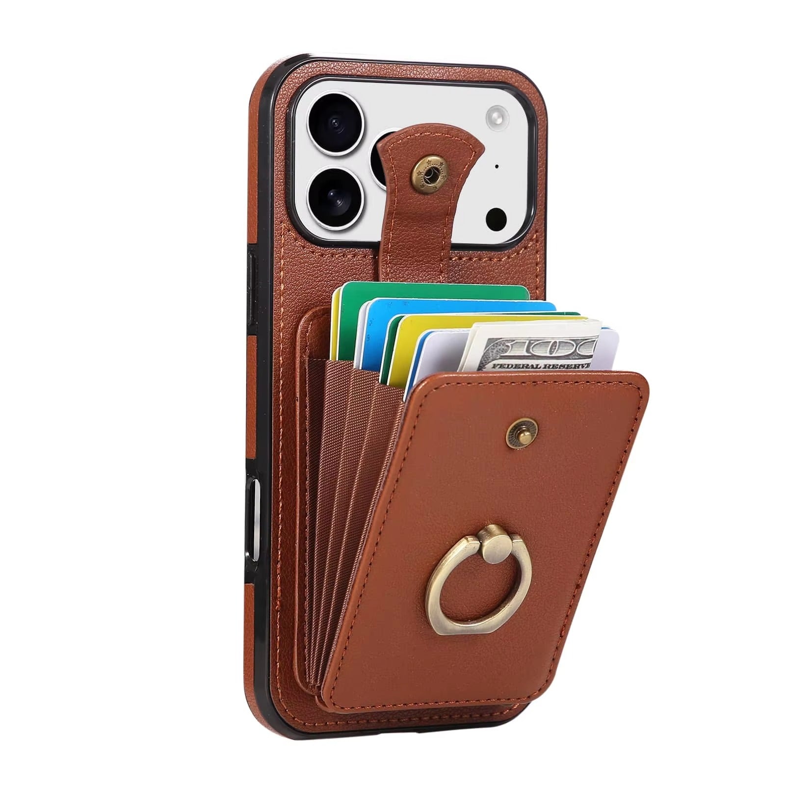Luxury iPhone Case — Wallet Cover with Card Holder, 360° Rotating Finger Ring Kickstand, RFID-Blocking PU Leather Full-Protection Design for iPhone 17 Pro Max and Air