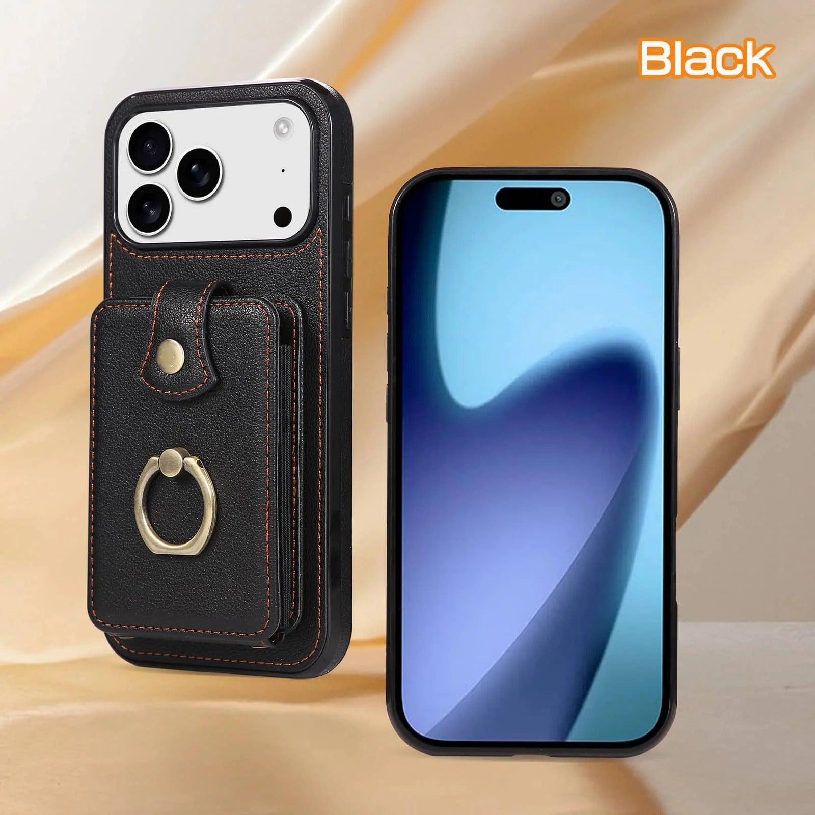 Luxury iPhone Case — Wallet Cover with Card Holder, 360° Rotating Finger Ring Kickstand, RFID-Blocking PU Leather Full-Protection Design for iPhone 17 Pro Max and Air