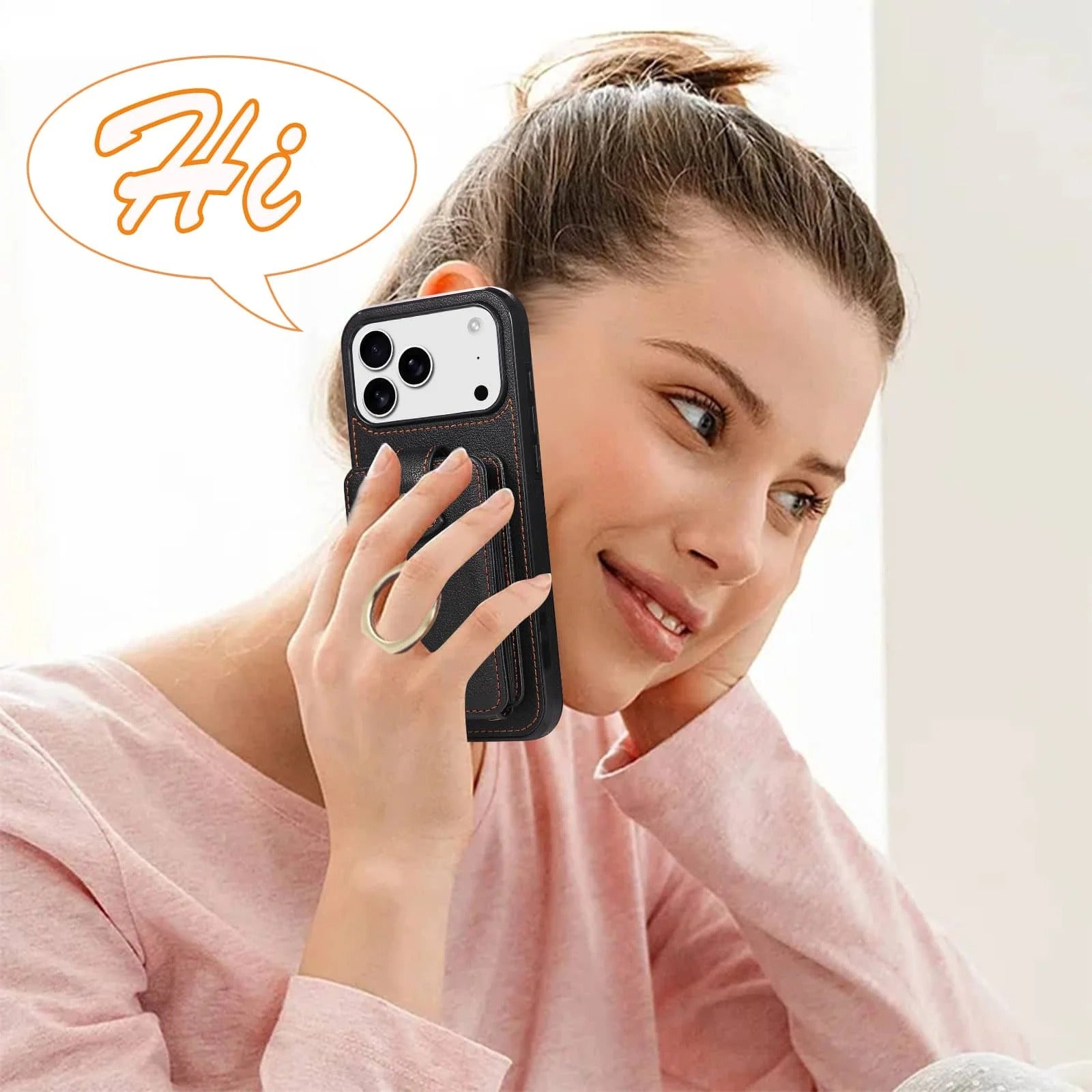 Luxury iPhone Case — Wallet Cover with Card Holder, 360° Rotating Finger Ring Kickstand, RFID-Blocking PU Leather Full-Protection Design for iPhone 17 Pro Max and Air
