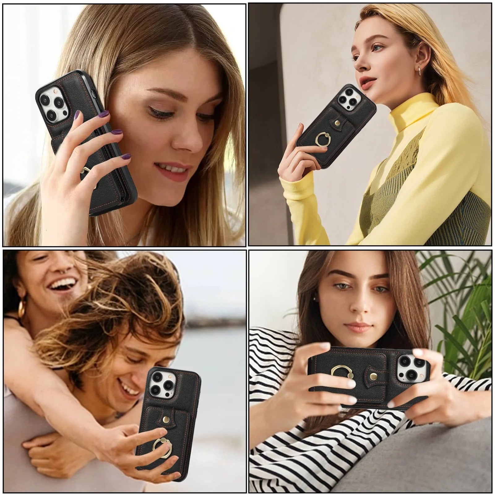 Luxury iPhone Case — Wallet Cover with Card Holder, 360° Rotating Finger Ring Kickstand, RFID-Blocking PU Leather Full-Protection Design for iPhone 17 Pro Max and Air