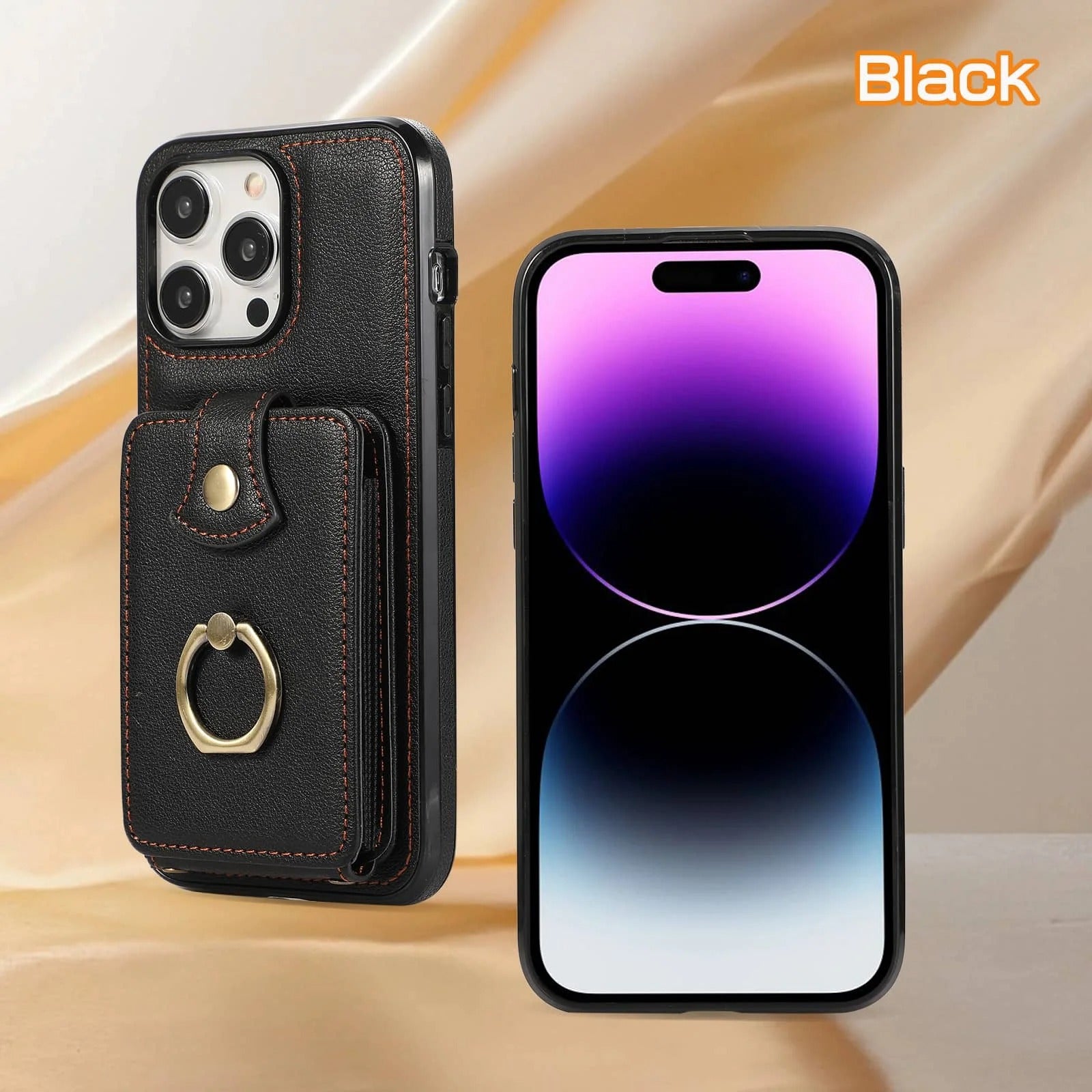 Luxury iPhone Case — Wallet Cover with Card Holder, 360° Rotating Finger Ring Kickstand, RFID-Blocking PU Leather Full-Protection Design for iPhone 17 Pro Max and Air