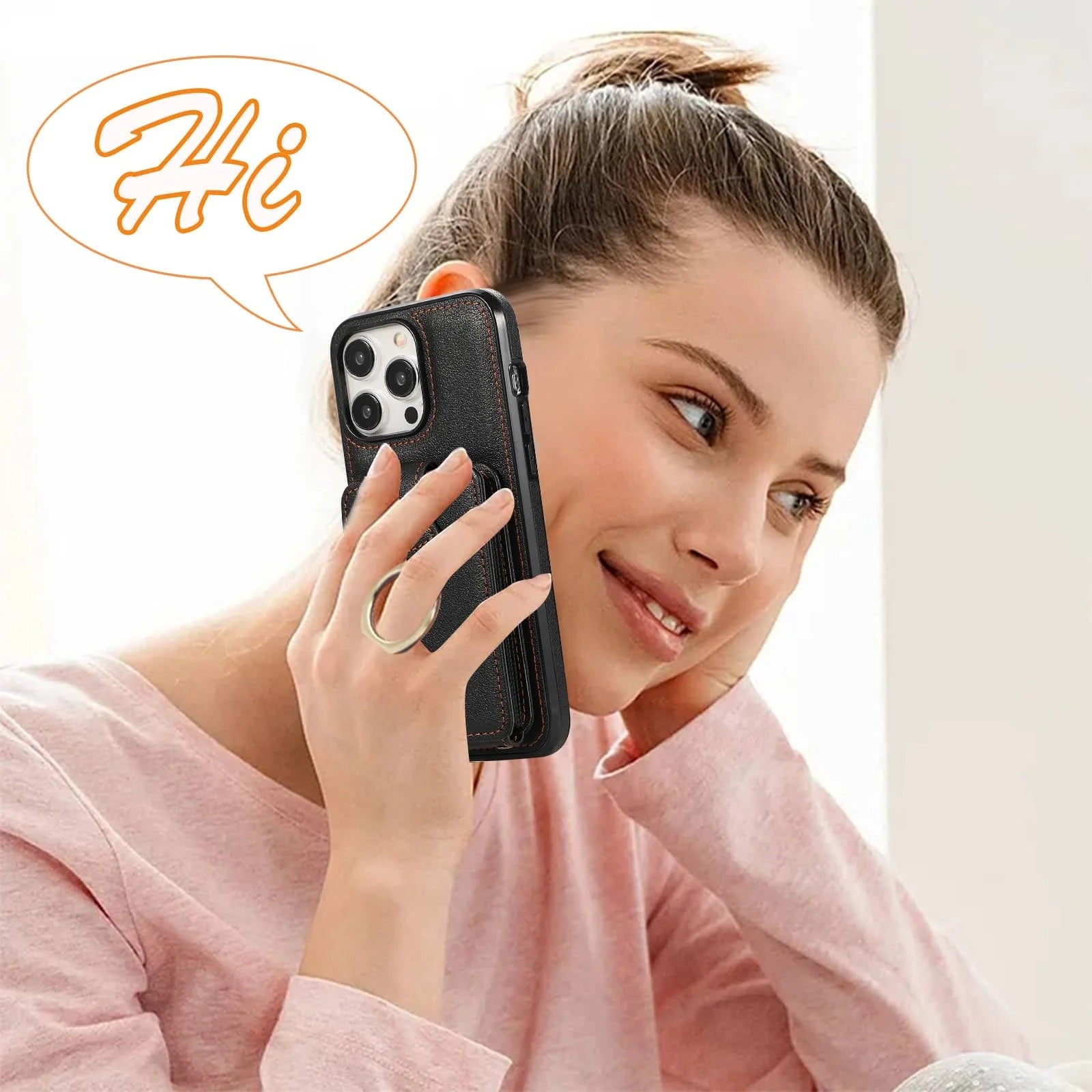 Luxury iPhone Case — Wallet Cover with Card Holder, 360° Rotating Finger Ring Kickstand, RFID-Blocking PU Leather Full-Protection Design for iPhone 17 Pro Max and Air
