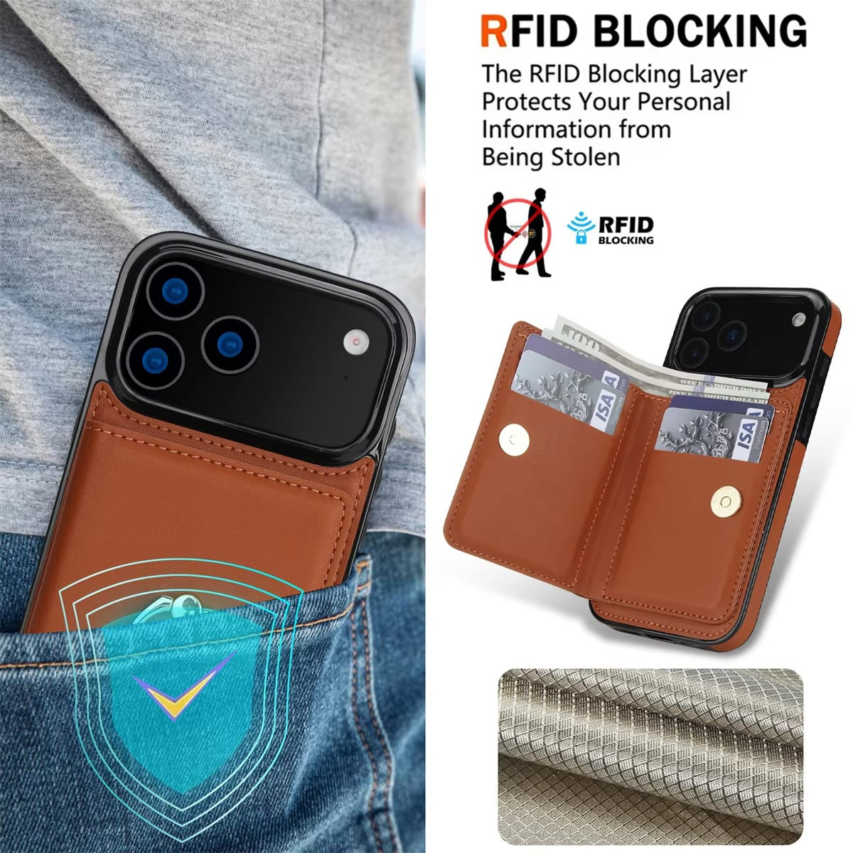 Luxury iPhone Case — Wallet Cover with Card Holder, 360° Rotating Ring Kickstand, Magnetic Clasp & Shockproof PU Leather Full-Coverage Design for iPhone 17 Pro Max and Air
