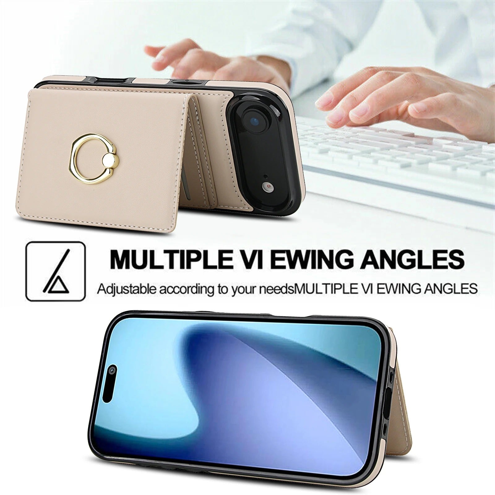 Luxury iPhone Case — Wallet Cover with Card Holder, 360° Rotating Ring Kickstand, Magnetic Clasp & Shockproof PU Leather Full-Coverage Design for iPhone 17 Pro Max and Air