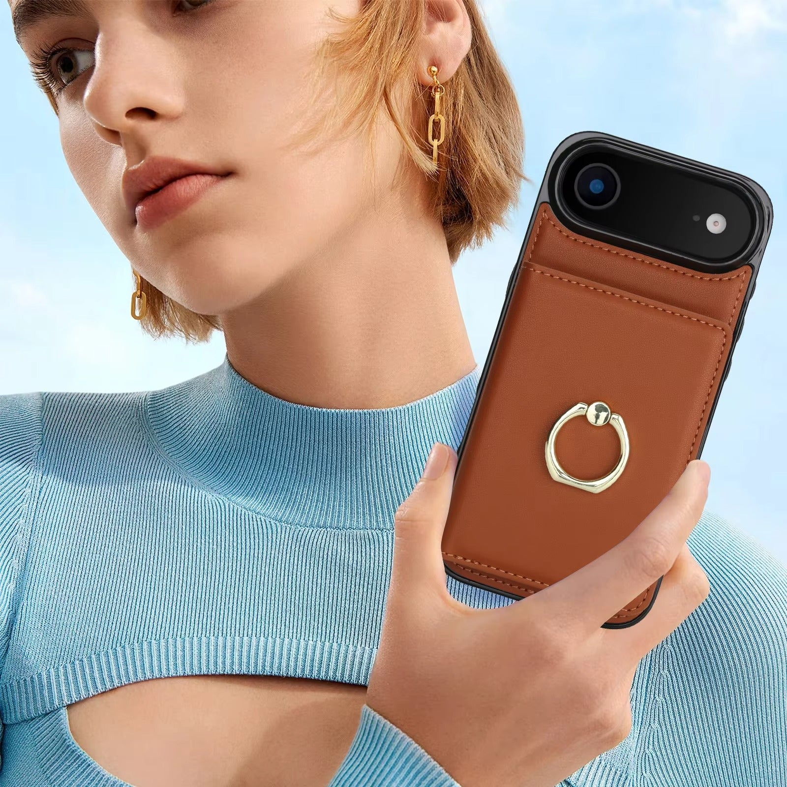 Luxury iPhone Case — Wallet Cover with Card Holder, 360° Rotating Ring Kickstand, Magnetic Clasp & Shockproof PU Leather Full-Coverage Design for iPhone 17 Pro Max and Air