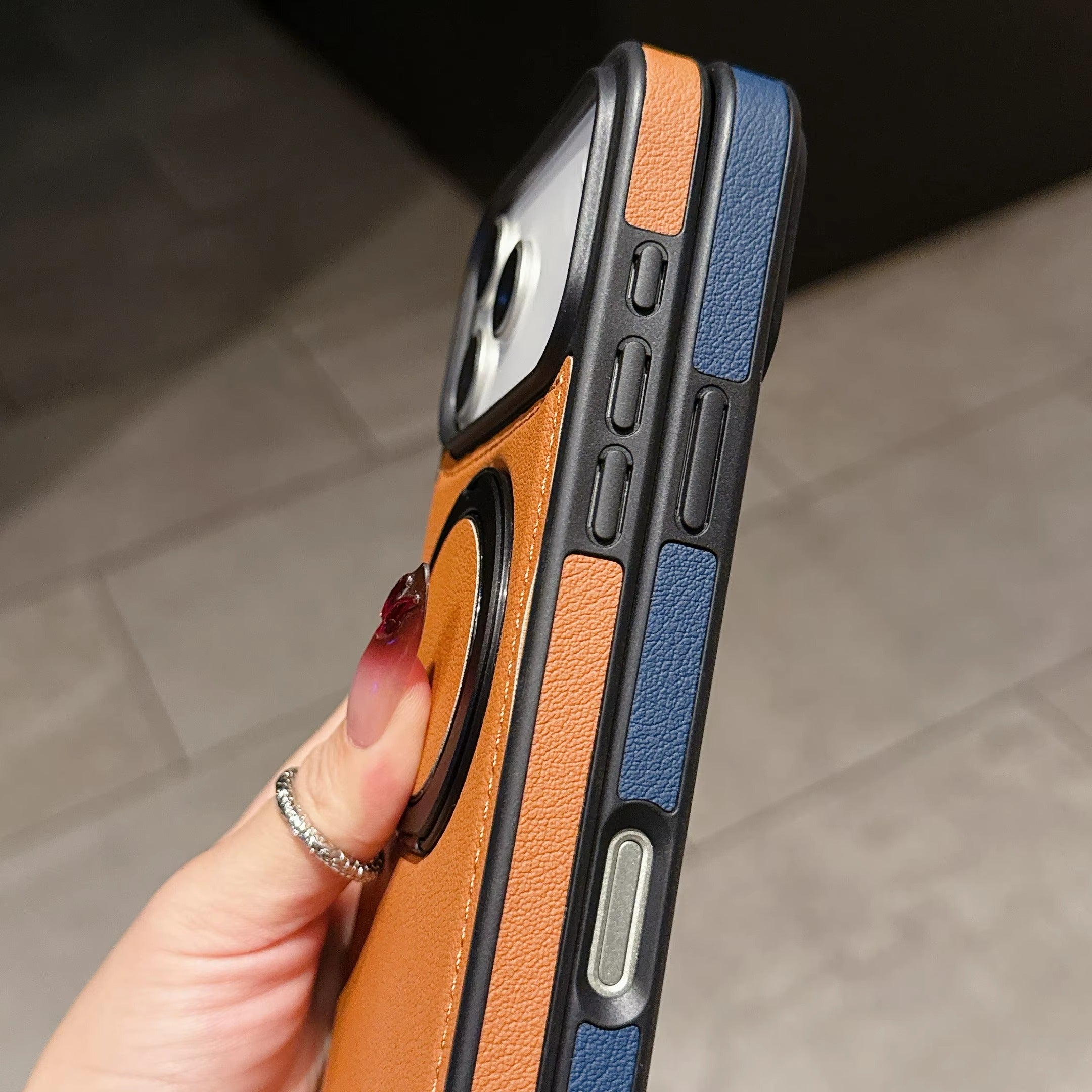 Luxury iPhone Case — Wax PU Leather Magnetic Cover with 360° Rotating Ring Stand, Wireless-Charging Safe Design and Business Shockproof Protection