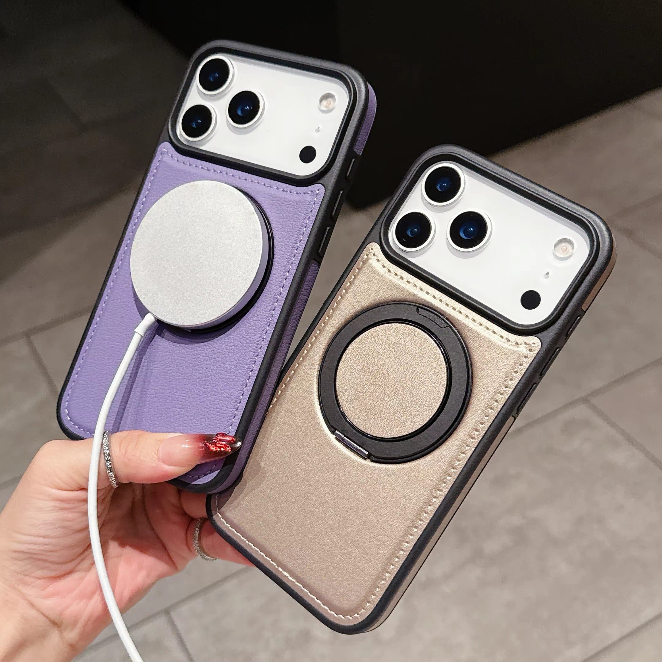 Luxury iPhone Case — Wax PU Leather Magnetic Cover with 360° Rotating Ring Stand, Wireless-Charging Safe Design and Business Shockproof Protection