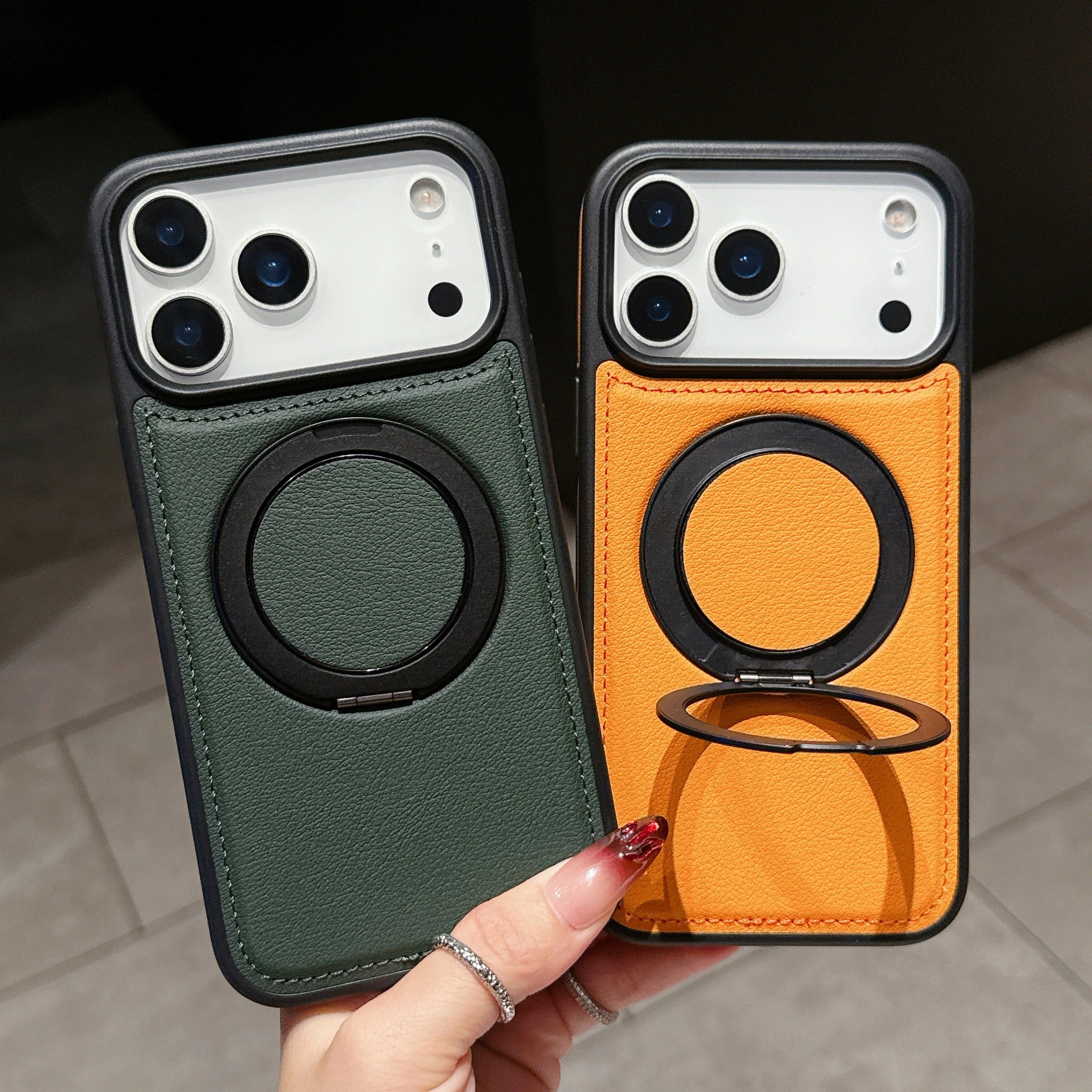 Luxury iPhone Case — Wax PU Leather Magnetic Cover with 360° Rotating Ring Stand, Wireless-Charging Safe Design and Business Shockproof Protection