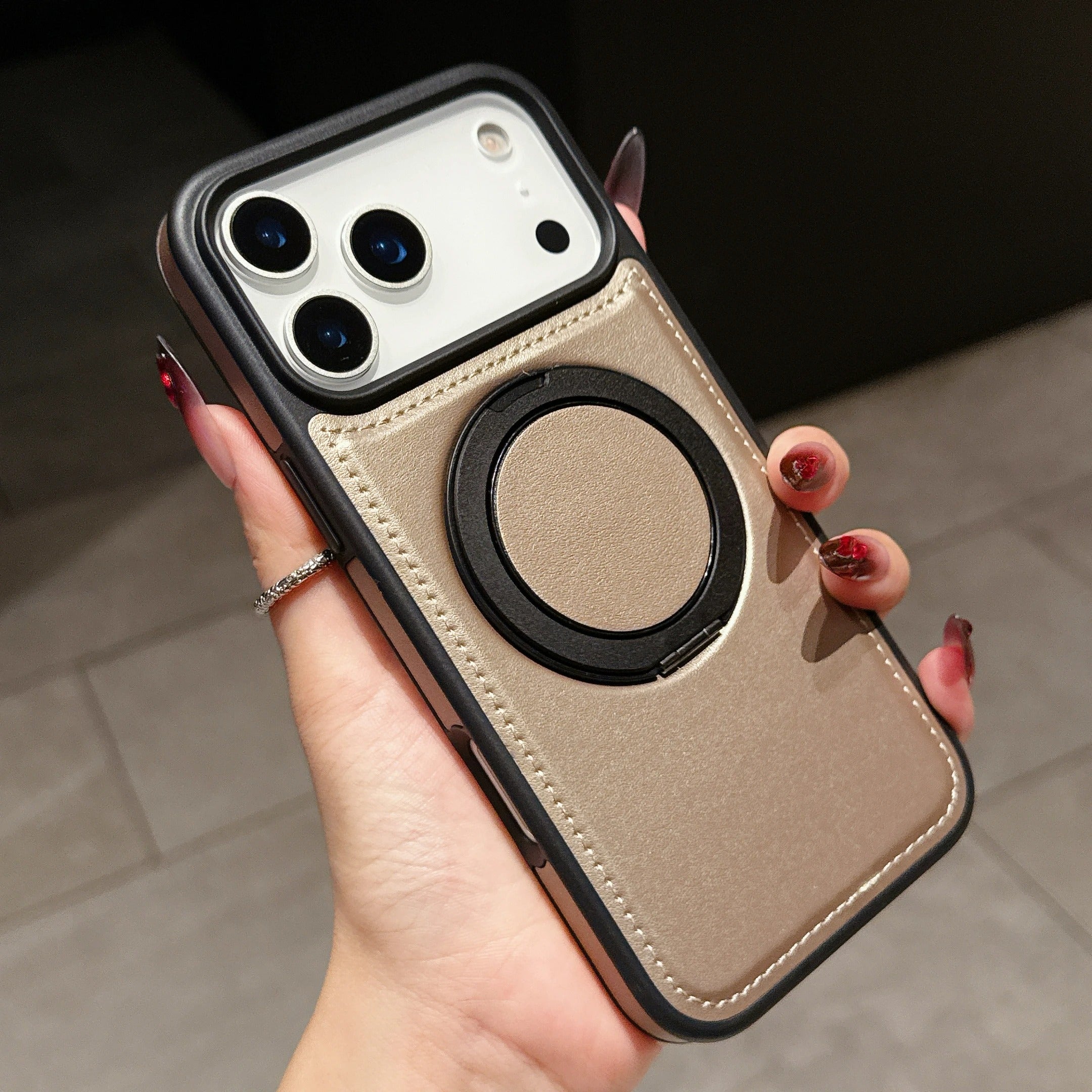 Luxury iPhone Case — Wax PU Leather Magnetic Cover with 360° Rotating Ring Stand, Wireless-Charging Safe Design and Business Shockproof Protection