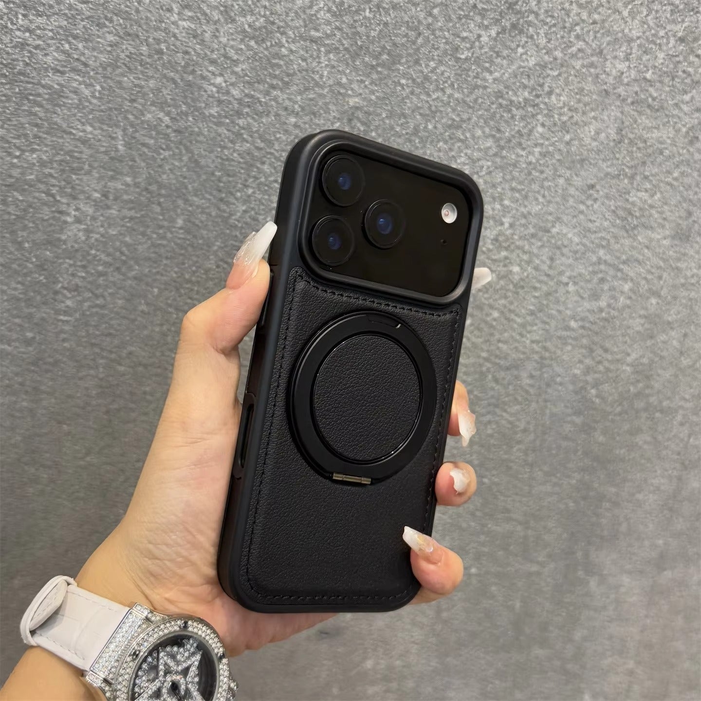 Luxury iPhone Case — Wax PU Leather Magnetic Cover with 360° Rotating Ring Stand, Wireless-Charging Safe Design and Business Shockproof Protection