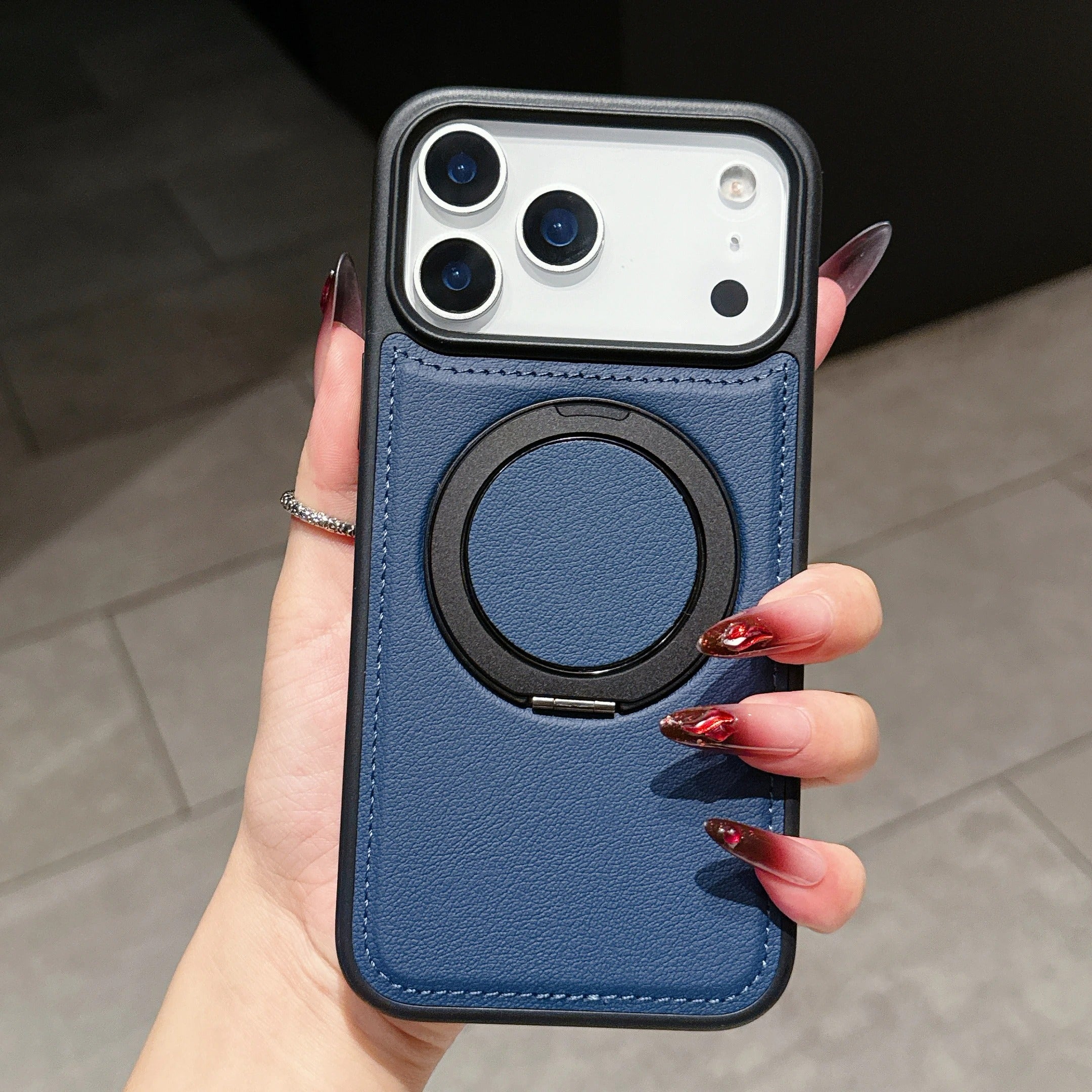 Luxury iPhone Case — Wax PU Leather Magnetic Cover with 360° Rotating Ring Stand, Wireless-Charging Safe Design and Business Shockproof Protection
