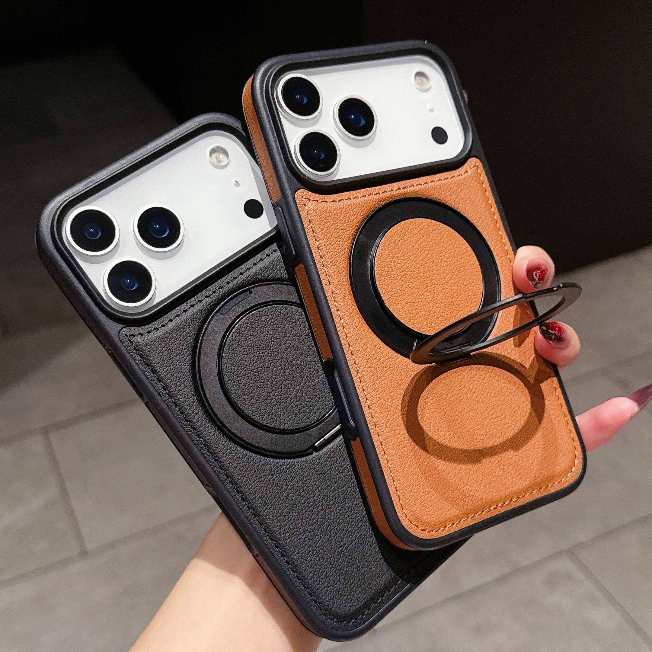Luxury iPhone Case — Wax PU Leather Magnetic Cover with 360° Rotating Ring Stand, Wireless-Charging Safe Design and Business Shockproof Protection