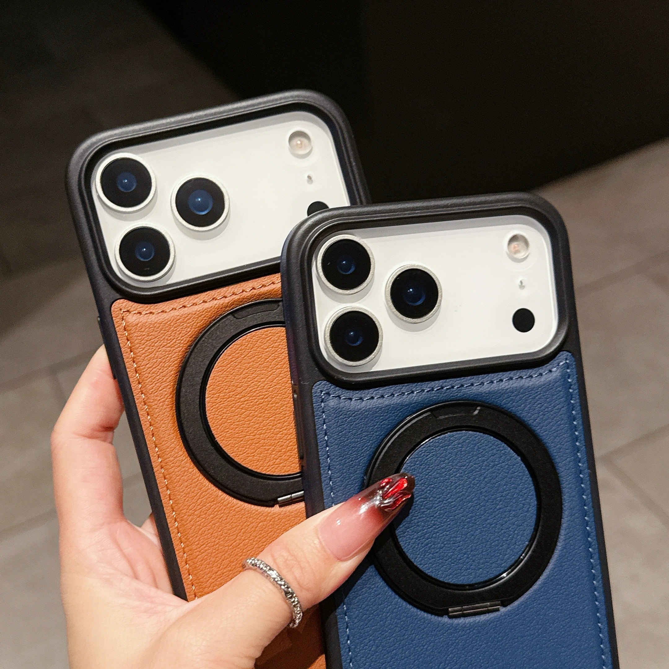 Luxury iPhone Case — Wax PU Leather Magnetic Cover with 360° Rotating Ring Stand, Wireless-Charging Safe Design and Business Shockproof Protection