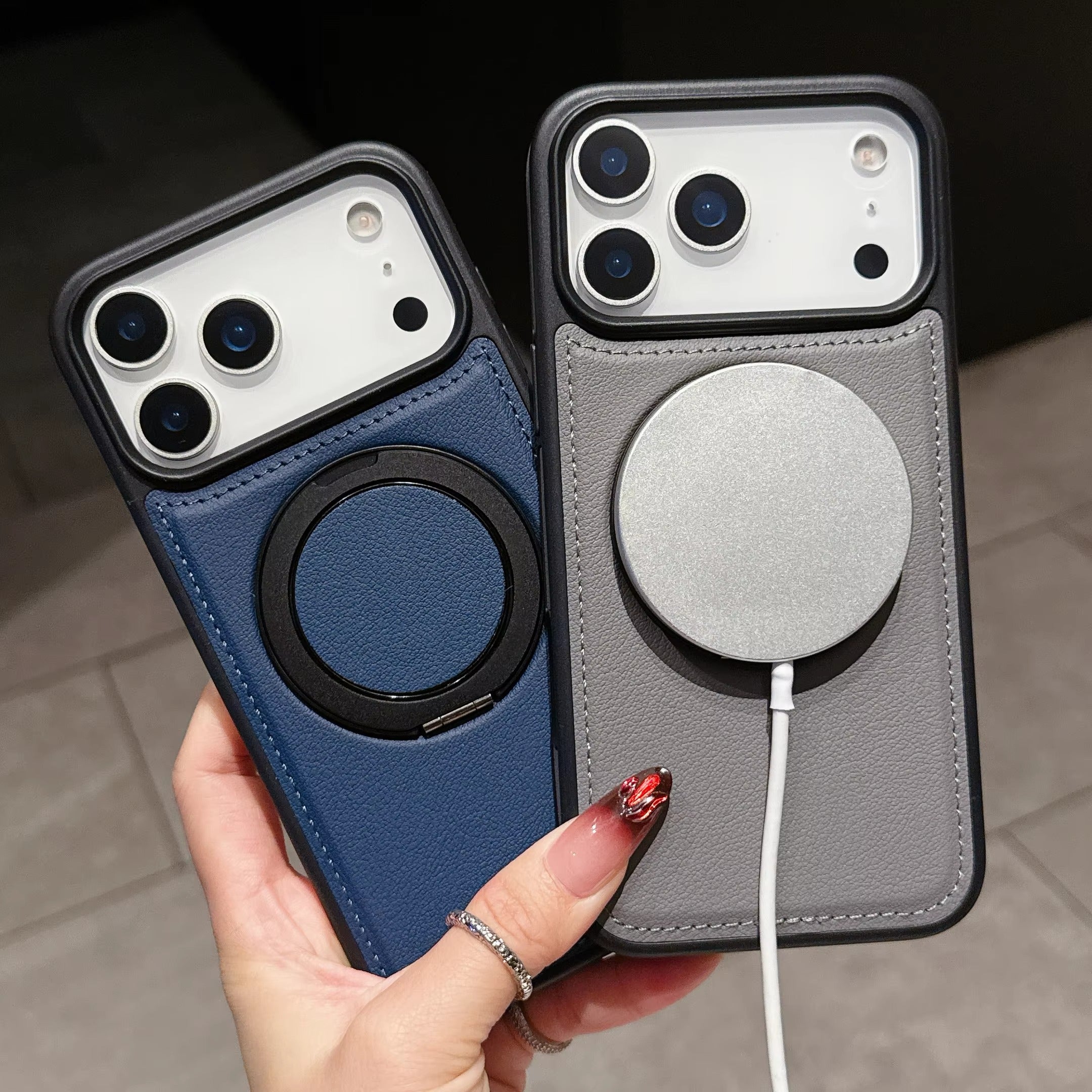 Luxury iPhone Case — Wax PU Leather Magnetic Cover with 360° Rotating Ring Stand, Wireless-Charging Safe Design and Business Shockproof Protection