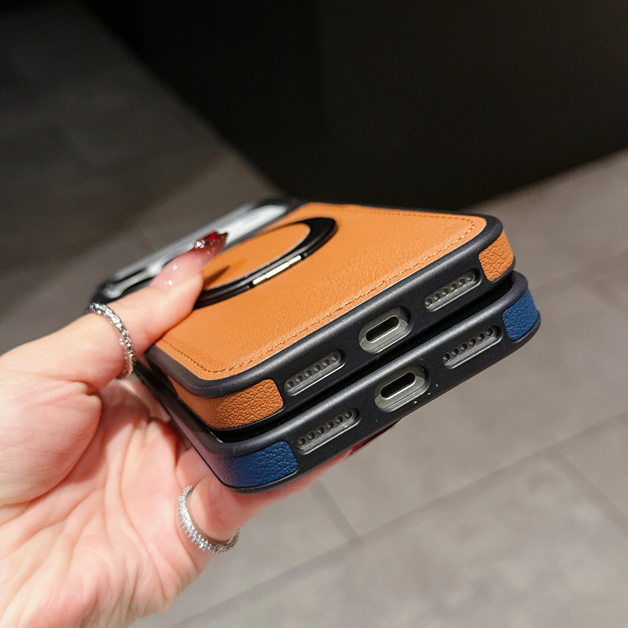 Luxury iPhone Case — Wax PU Leather Magnetic Cover with 360° Rotating Ring Stand, Wireless-Charging Safe Design and Business Shockproof Protection