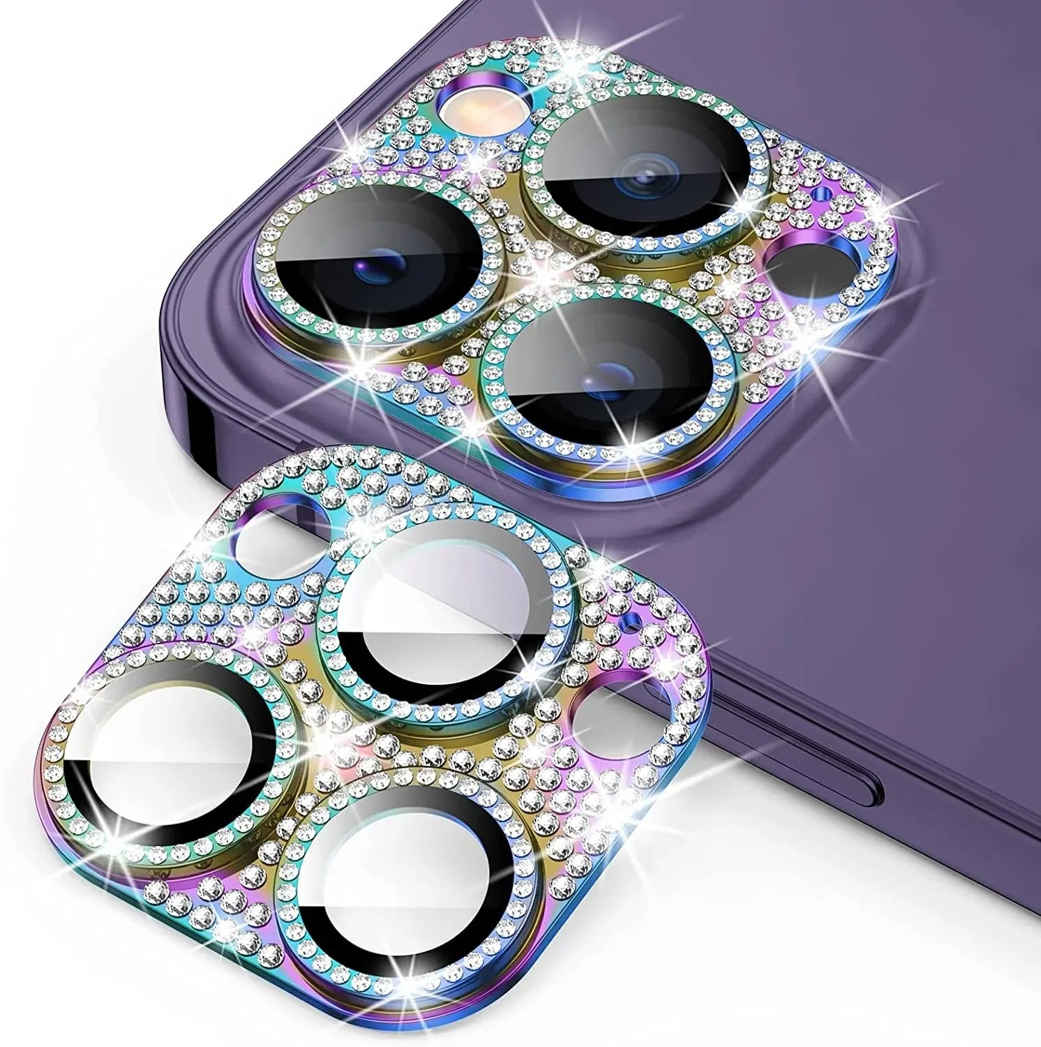 Luxury iPhone Diamond Camera Lens Protector, Metal Glass Lens Cover with Full Coverage, Scratch Resistance & Decorative Protection