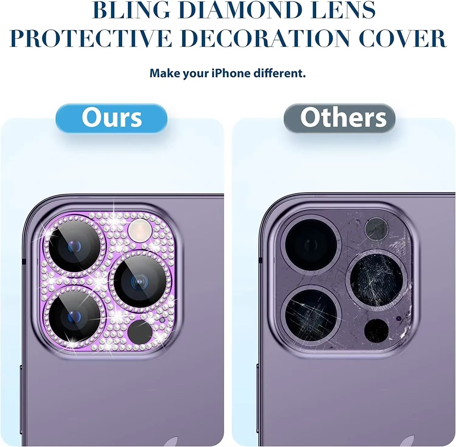 Luxury iPhone Diamond Camera Lens Protector, Metal Glass Lens Cover with Full Coverage, Scratch Resistance & Decorative Protection