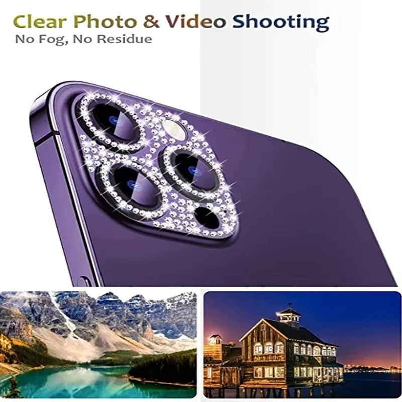 Luxury iPhone Diamond Camera Lens Protector, Metal Glass Lens Cover with Full Coverage, Scratch Resistance & Decorative Protection