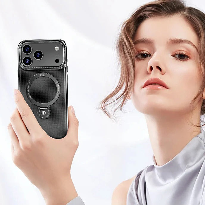 Luxury iPhone Case — Diamond Pattern Leather MagSafe Cover with Rotating Bracket Holder, Full-Coverage Shockproof Protection and Anti-Fingerprint Finish